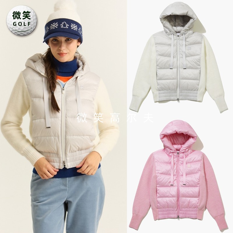 高尔夫女连帽针织拼接运动羽绒服