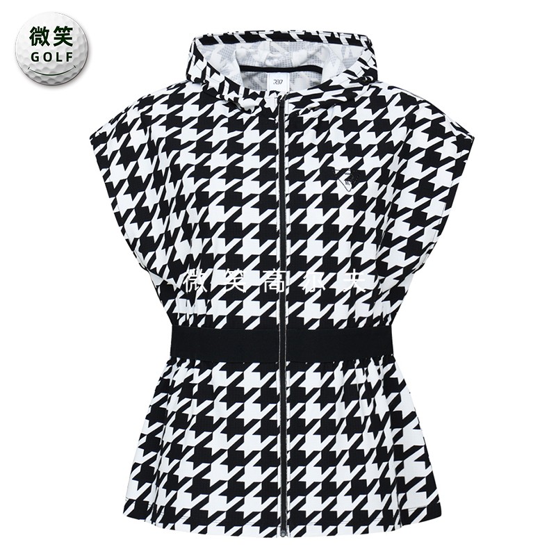 特价2025冬季新款韩国代购腰部松紧图案高尔夫球服女士连帽马甲