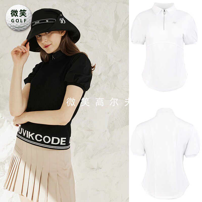 特价2025夏新款韩国代购半拉链泡泡袖高尔夫球服女士短袖T恤GOLF