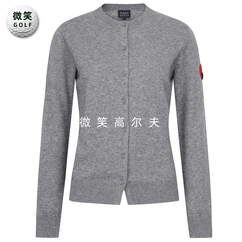 高尔夫女圆领羊绒针织开衫毛衣