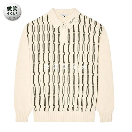 2025冬季新款韩国代购MALBON翻领格纹高尔夫服装男士宽松针织衫