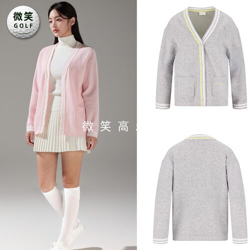 2025秋季款韩国代购FairLiar宽松V领高尔夫球服女士百搭针织开衫
