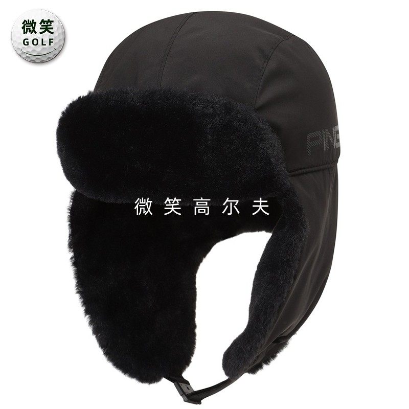 2025冬新品韩国代购PING高尔夫球帽男毛绒护耳加厚保暖运动雷锋帽