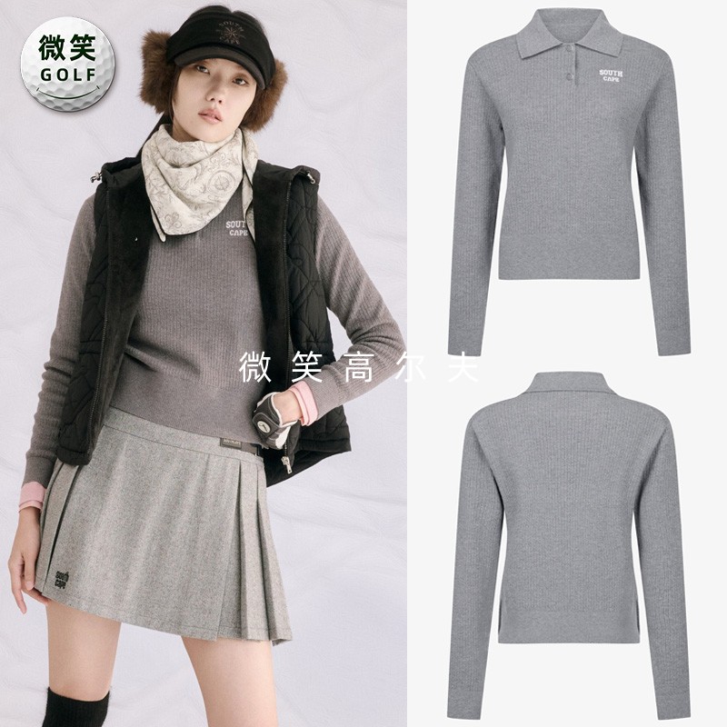 高尔夫女翻领羊毛混纺运动针织衫