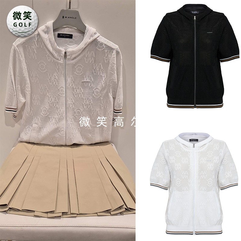 2026夏款韩国代购WANGLE冷感透气高尔夫服装女士连帽短袖针织外套