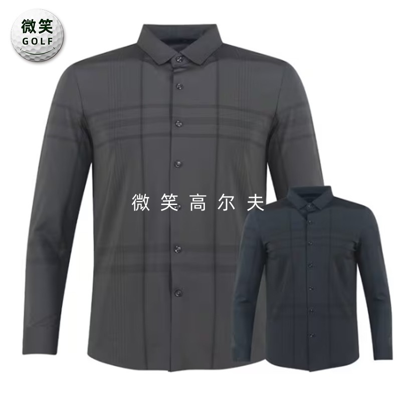 特价2025秋新款韩国代购格子图案高尔夫球服男士休闲商务长袖衬衫