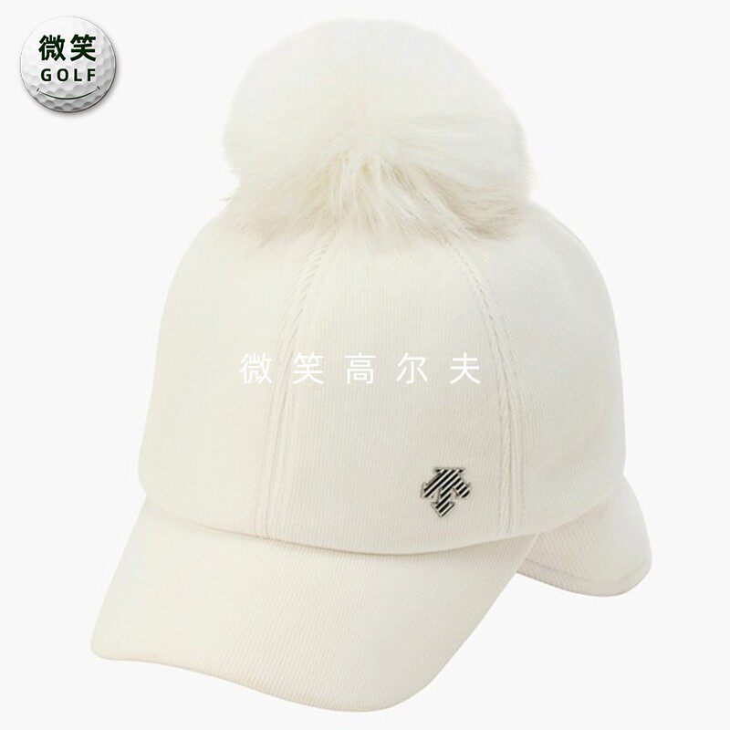 2025冬新品韩国代购高尔夫球帽女折叠护耳保暖毛球毛呢运动帽子