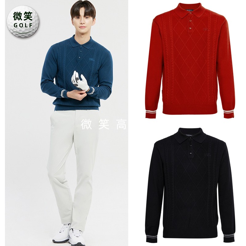 高尔夫男翻领绞花羊毛针织衫毛衣