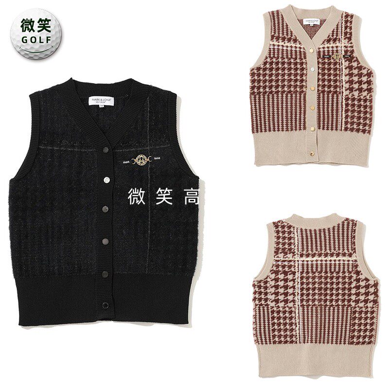 2025冬新款韩国代购MARKLONA叠穿格子高尔夫球服女士针织马甲背心