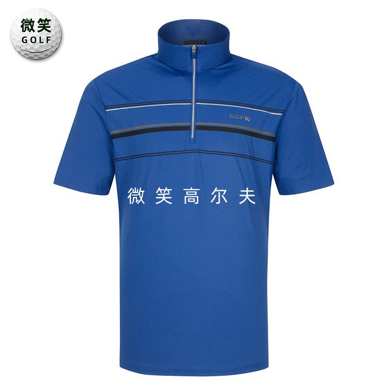 特价2025夏季新款韩国代购半拉链条纹高尔夫球服男士短袖T恤GOLF