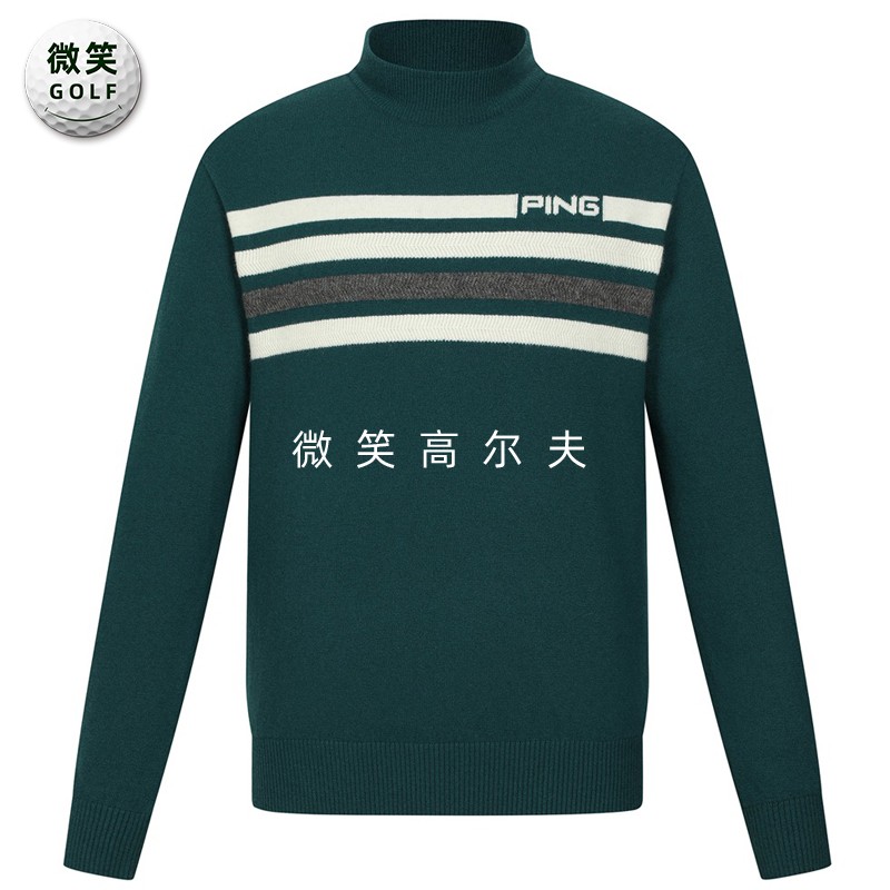 高尔夫男高领条纹防风羊毛针织衫