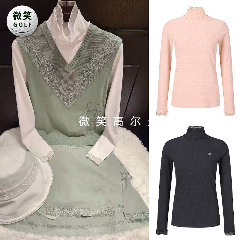 高尔夫女荷叶边高领运动长袖T恤