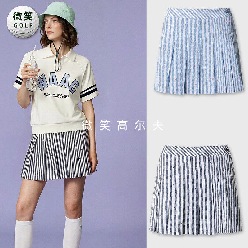 2026夏款韩国代购WAAC时尚减龄高尔夫球服女士条纹运动短裙半身裙