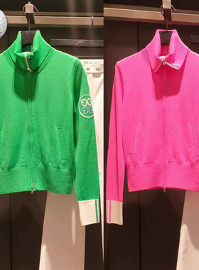 2025春新品韩国代购GFOR*高尔夫女翻领拉链运动羊毛针织外套开衫
