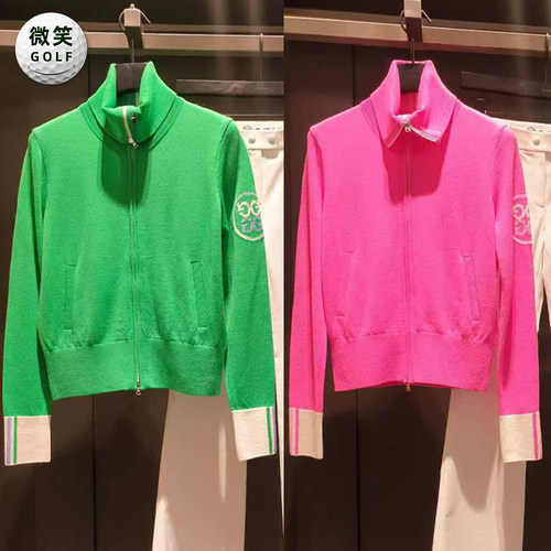 高尔夫女翻领拉链羊毛外套开衫