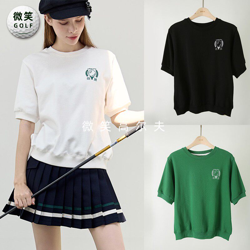 特价2025夏新款韩国代购刺绣圆领高尔夫球服女士宽松短袖T恤GOLF