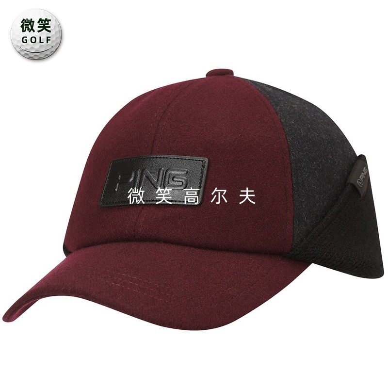 2025冬新品韩国代购PING高尔夫球帽男针织护耳拼色毛呢运动棒球帽
