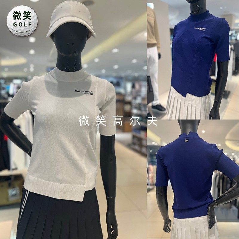 2025夏韩国代购MASTER PG不规则高领高尔夫球服女短袖针织衫GOLF