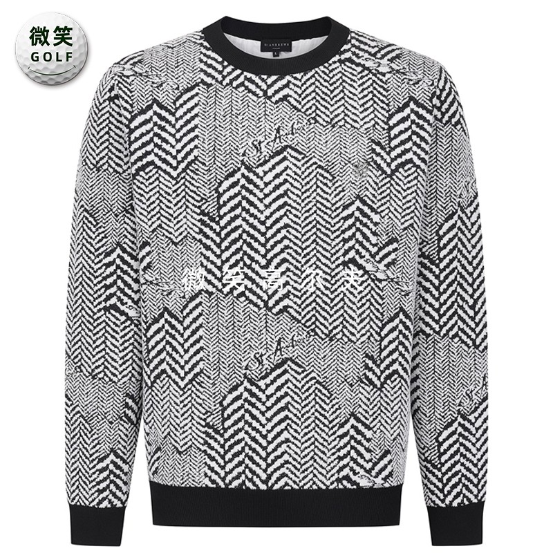 高尔夫男圆领防风人字纹针织衫