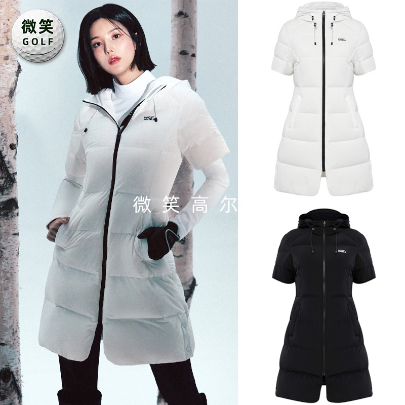 高尔夫女连帽修身长款羽绒服棉服