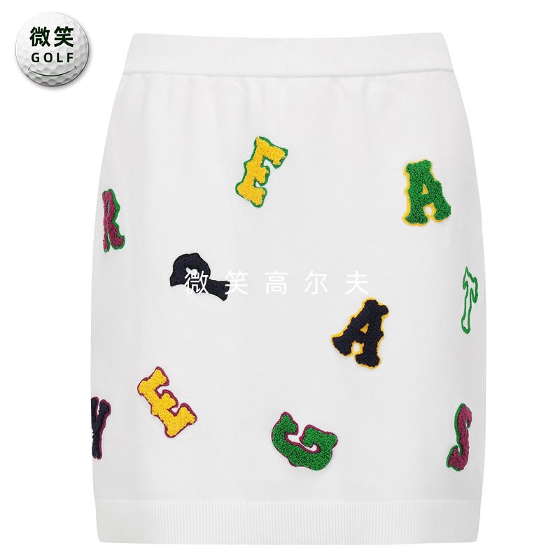 高尔夫女松紧腰字母运动针织短裙