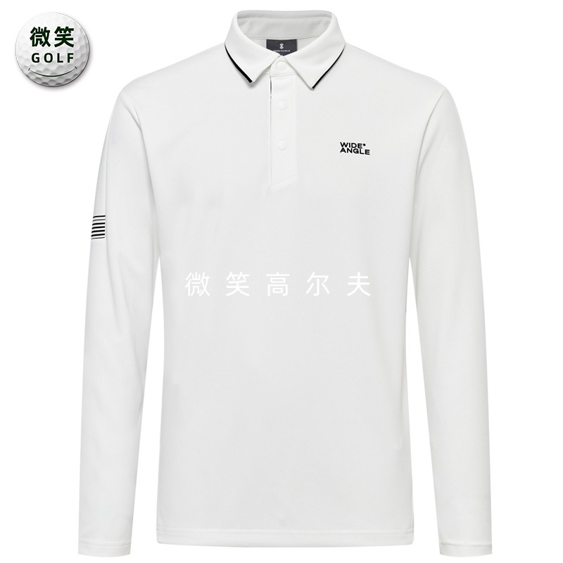 高尔夫男士翻领字母条纹长袖T恤