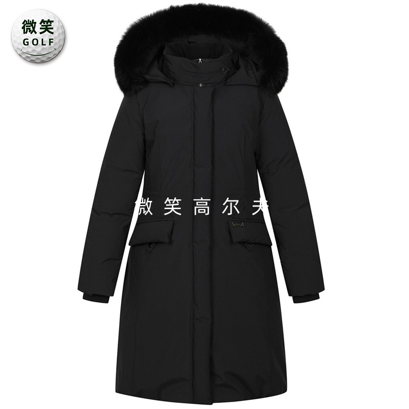 高尔夫女士毛领连帽长款羽绒服