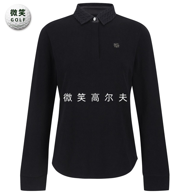 高尔夫女针织翻领柔软长袖T恤