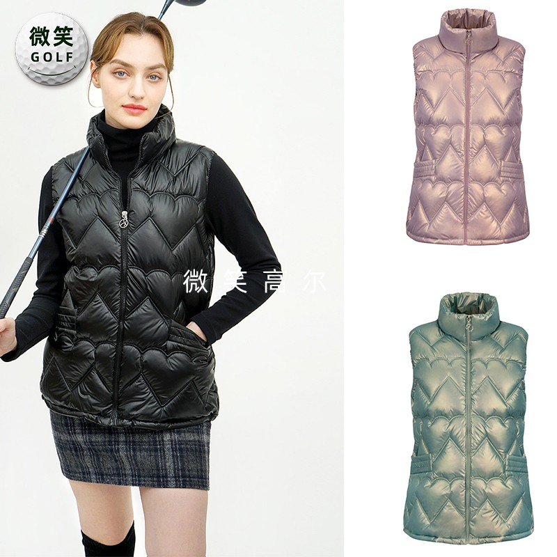 特价2025冬季新款韩国代购亮面立领高尔夫球服女士保暖夹棉马甲