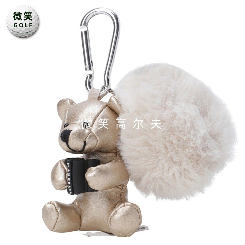 2025冬新品韩国代购高尔夫女男皮革泰迪熊运动毛绒小包球盒挂件