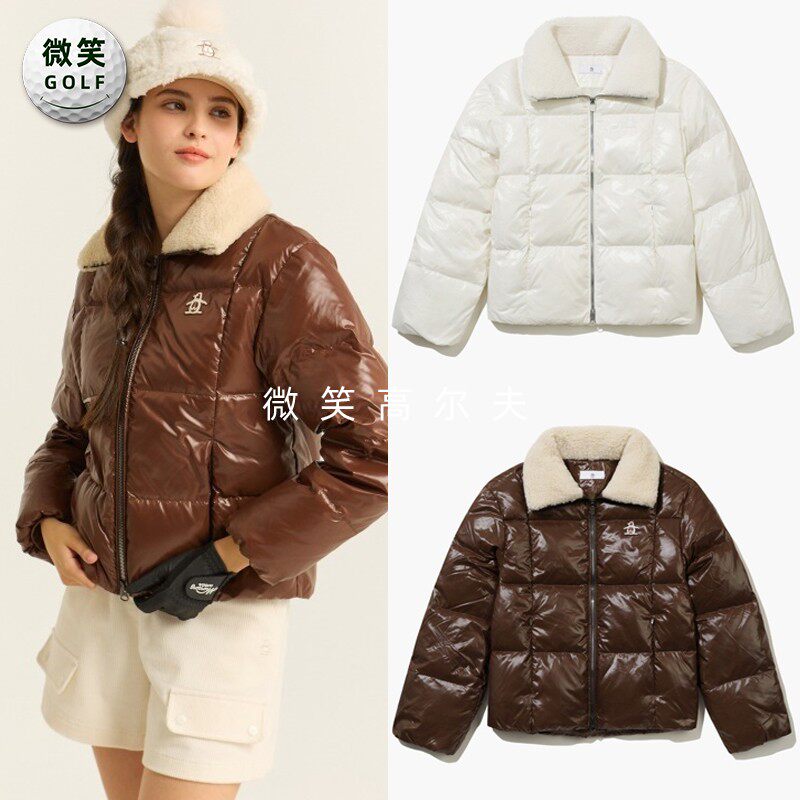 高尔夫女毛领短款亮面运动羽绒服