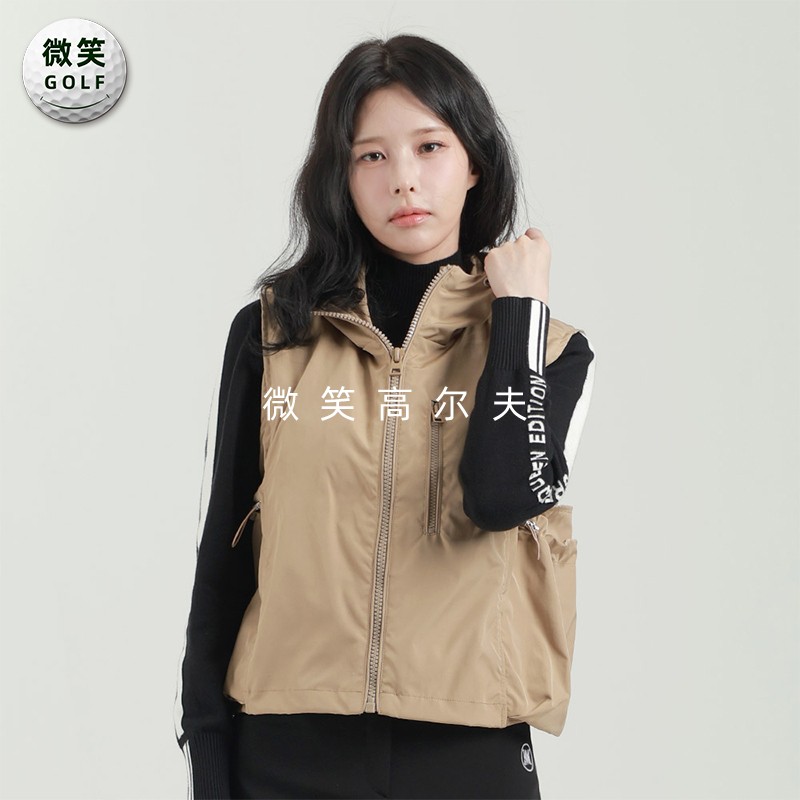 特价2025秋季新款韩国代购休闲大口袋连帽高尔夫球服女士防风马甲
