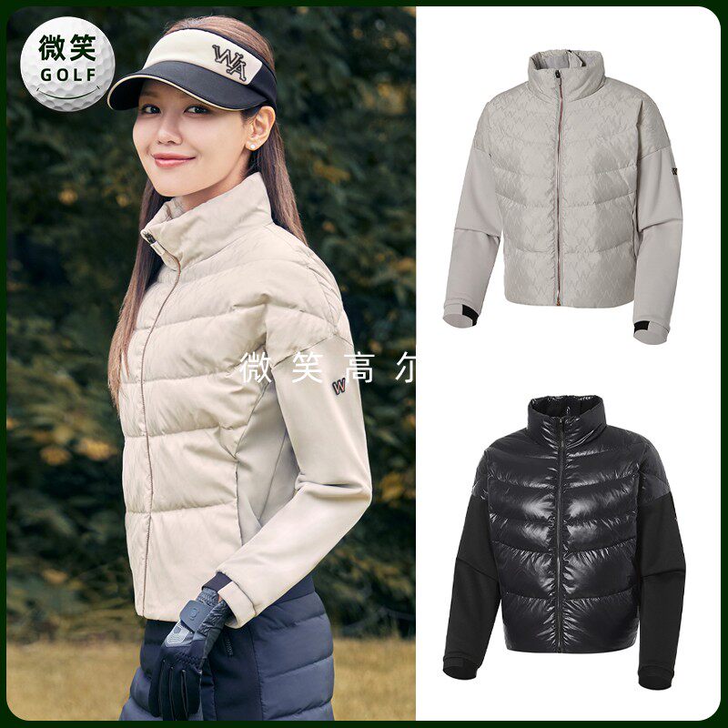 高尔夫立领拼接防寒保暖羽绒服外套韩国代购wangl*22冬季新女士