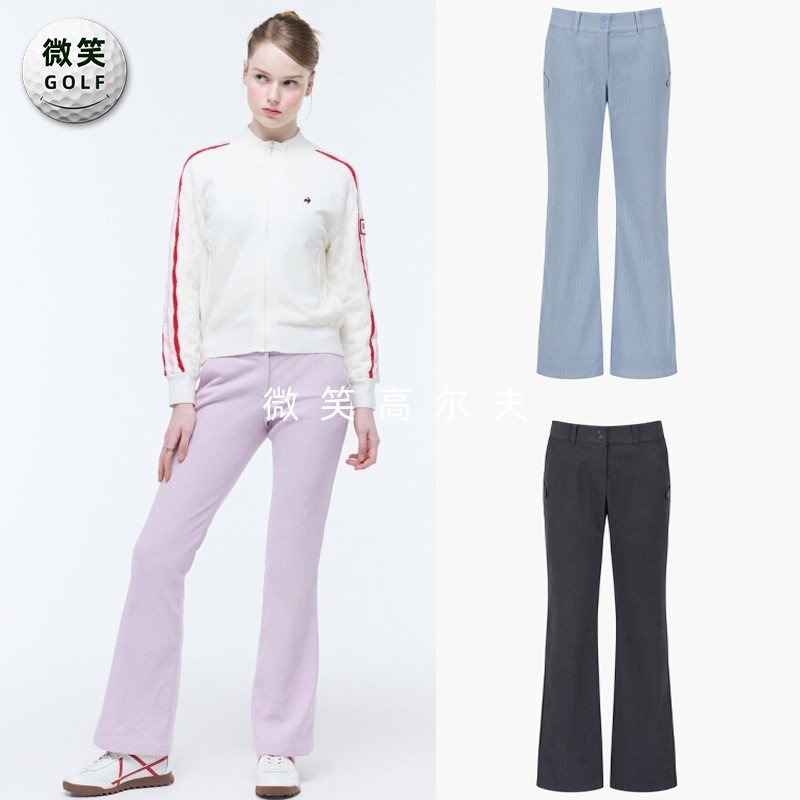 高尔夫女松紧腰灯芯绒抓绒喇叭裤