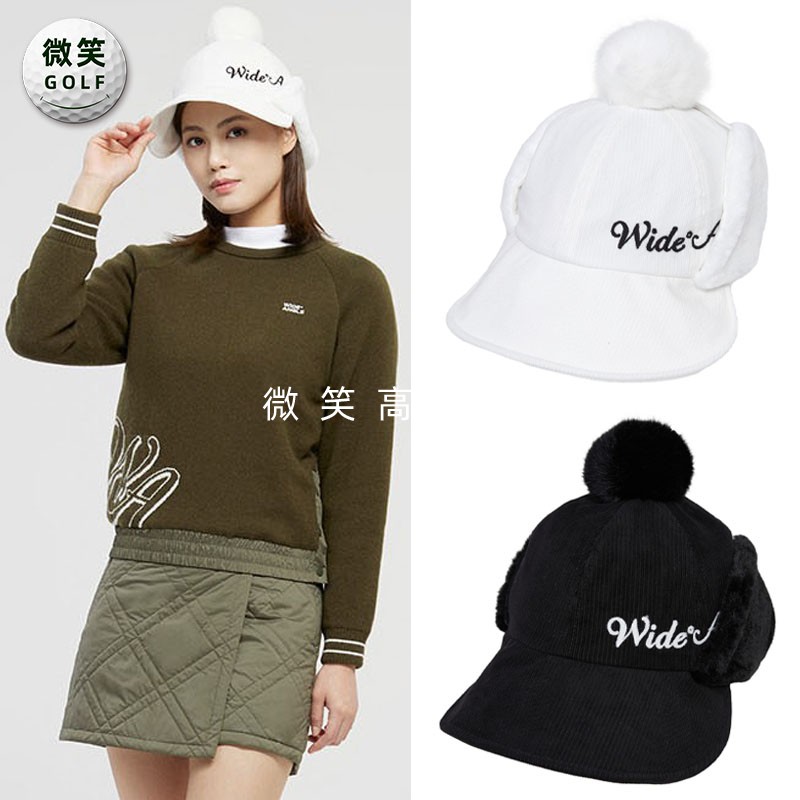 女高尔夫毛球护耳保暖宽檐运动帽