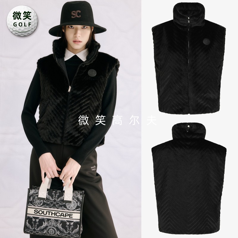 高尔夫女仿毛皮高领双面运动马甲