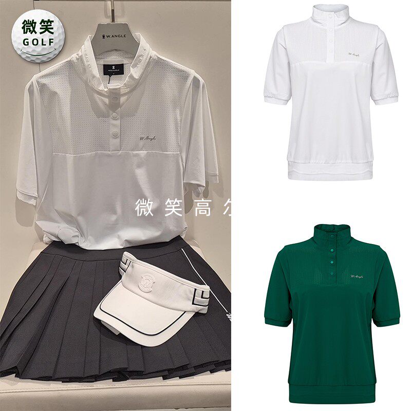 2026夏款韩国代购WANGLE高领休闲高尔夫服装女士透气百搭短袖T恤
