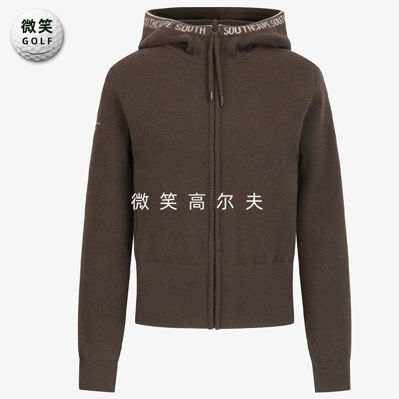 高尔夫女连帽拉链羊毛针织开衫