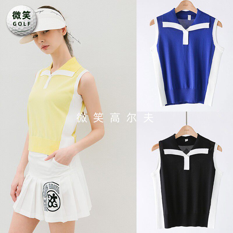 特价2026夏款韩国代购网格宽领高尔夫球服女士显瘦清凉无袖针织衫