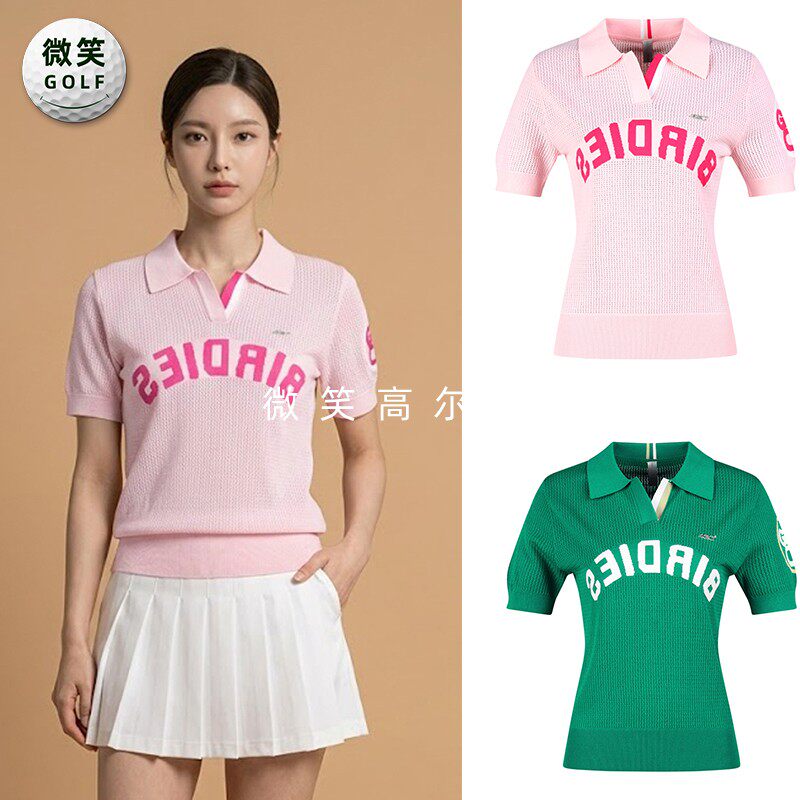 特价2026夏款韩国代购镂空字母高尔夫球服女士时尚百搭短袖针织衫