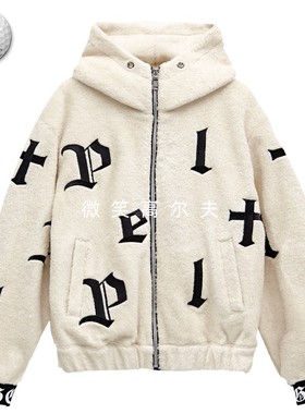 2025春韩国代购PELT高尔夫女士连帽字母抓绒保暖拉链运动外套上衣