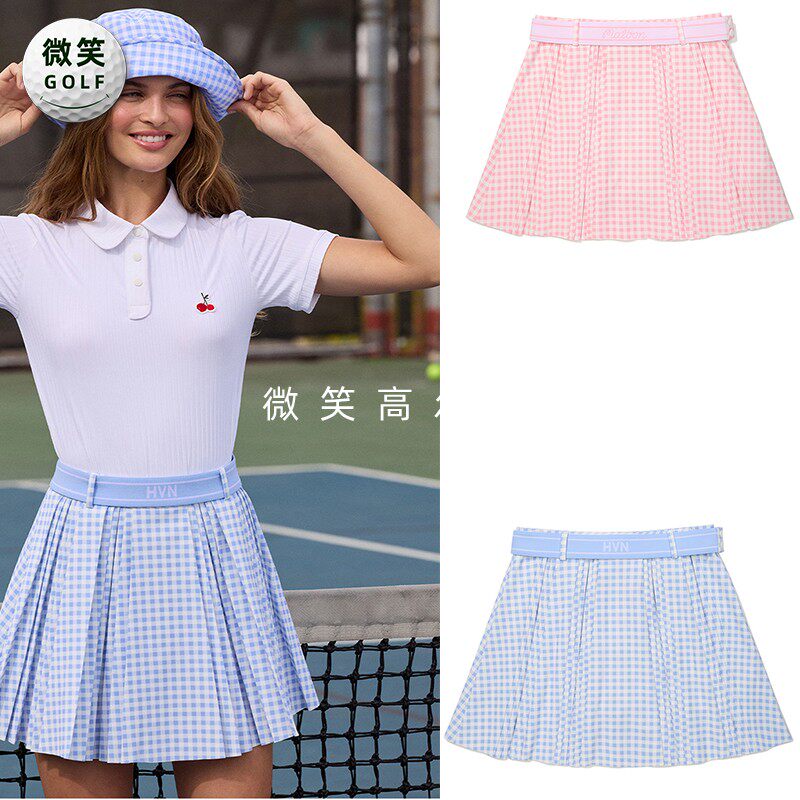 2026夏新款韩国代购MALBON时尚复古格子高尔夫服装女士半身裙短裙