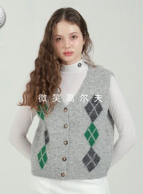 特价2025秋新款韩国代购经典棱格高尔夫球服女士V领百搭针织马甲