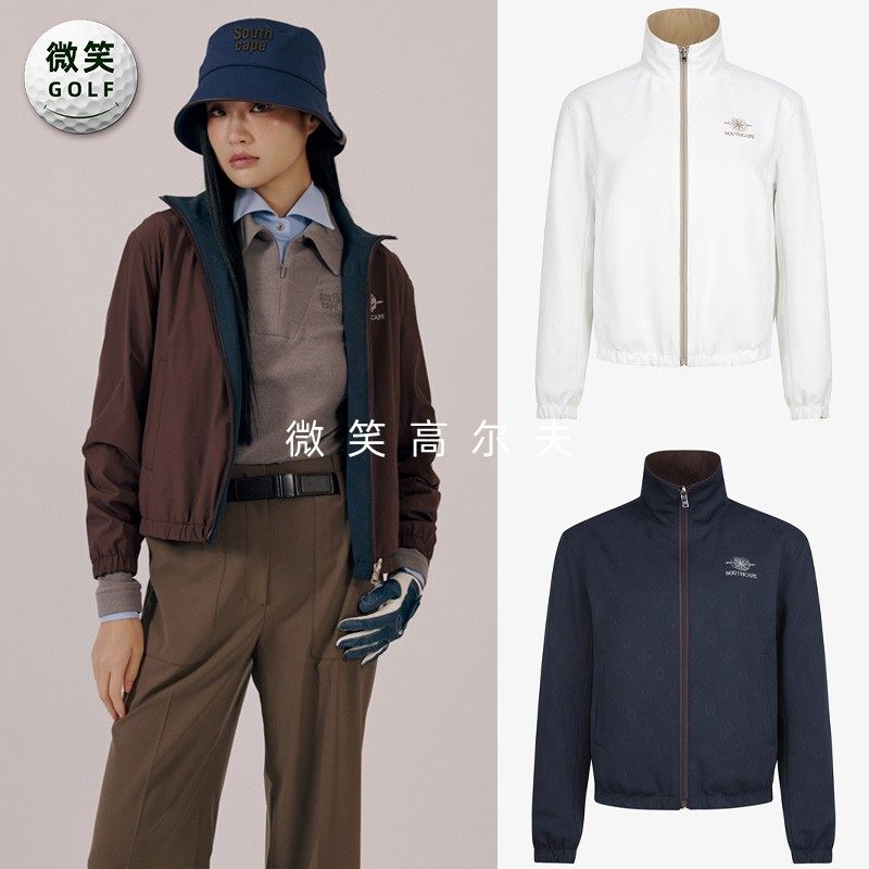 高尔夫女高领提花防水双面外套