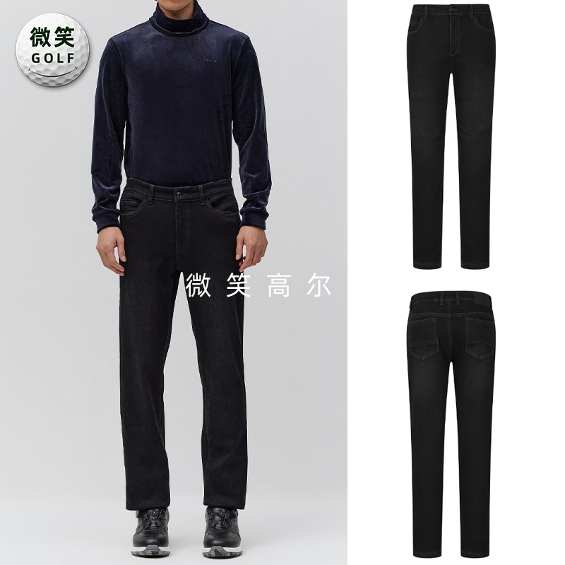 高尔夫男士基础加绒保暖牛仔长裤
