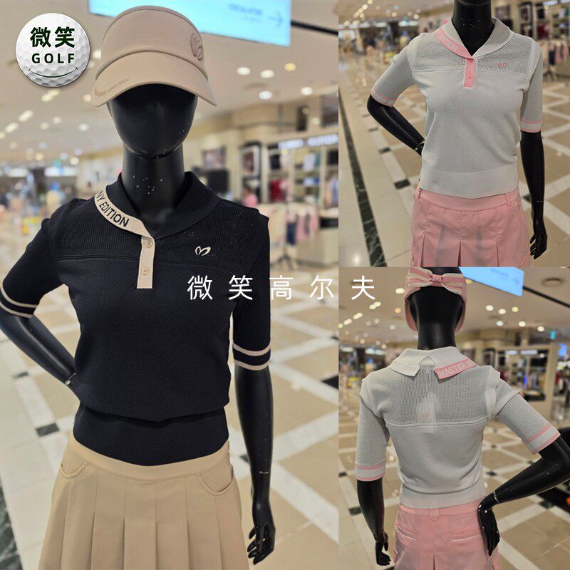 2026夏韩国代购MASTERBUNNY标志提花高尔夫球服女透气短袖针织衫