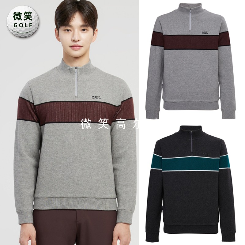 高尔夫男夹棉拼接羊毛针织衫