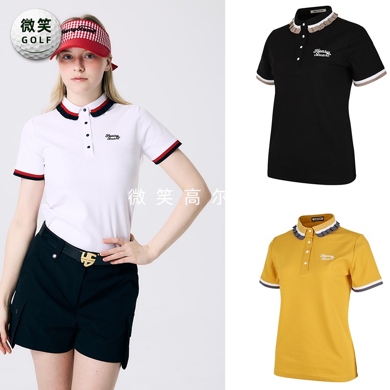 特价2026夏季新款韩国代购木耳边翻领高尔夫球服女士运动短袖T恤