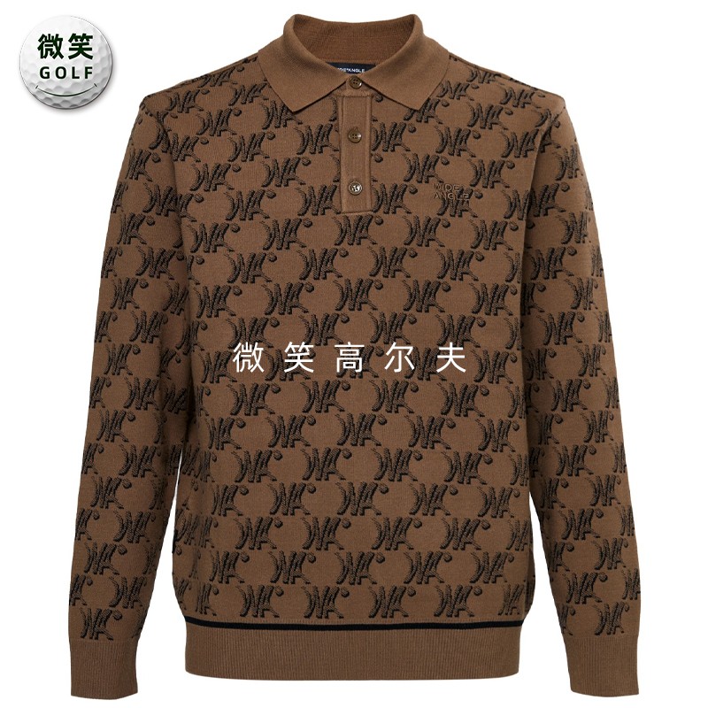 高尔夫男翻领字母图案运动针织衫
