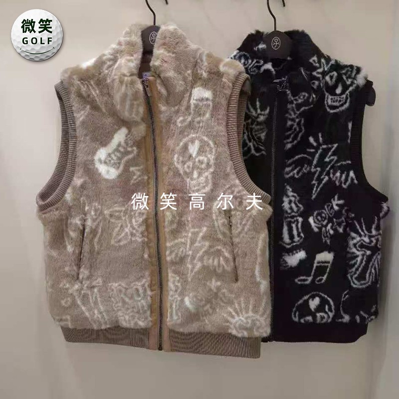 2025冬新款韩国代购CASTELBAJAC印花毛绒高尔夫球服女士保暖马甲